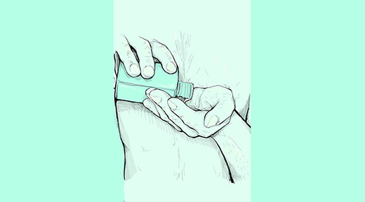 green illustration of man putting balm on his hands on green background