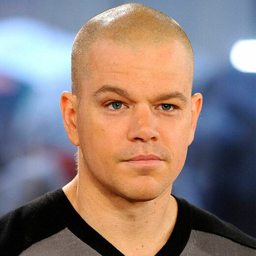 Actor Matt Damon with a fresh shaved head.