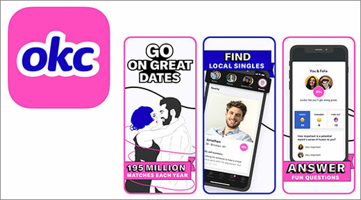 OkCupid dating app logo and smartphone screenshots
