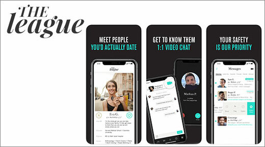 The League dating app logo and smartphone screenshots