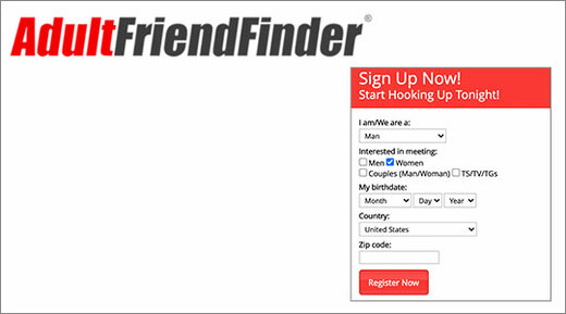 Adult Friend Finder logo and Adult Friend Finder screenshot