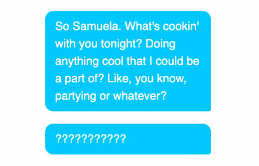 Blue text bubbles showing online dating texting conversation
