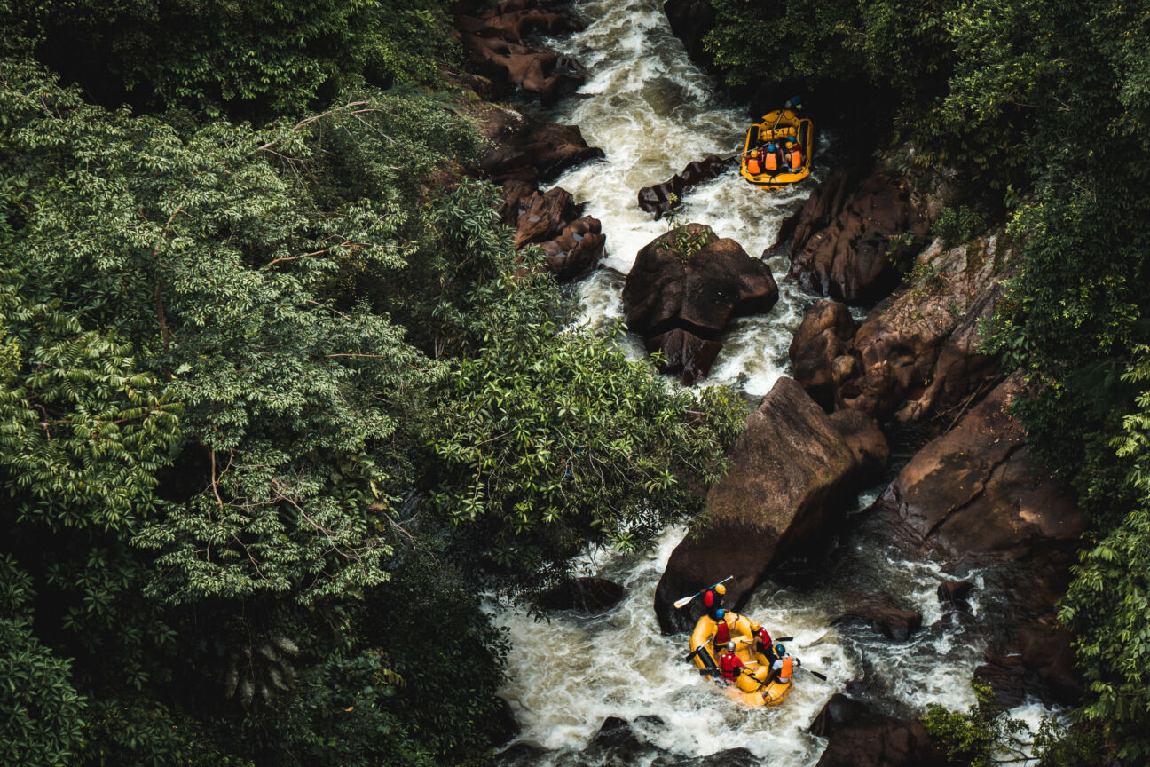 white water rafting two boats down river in canyon